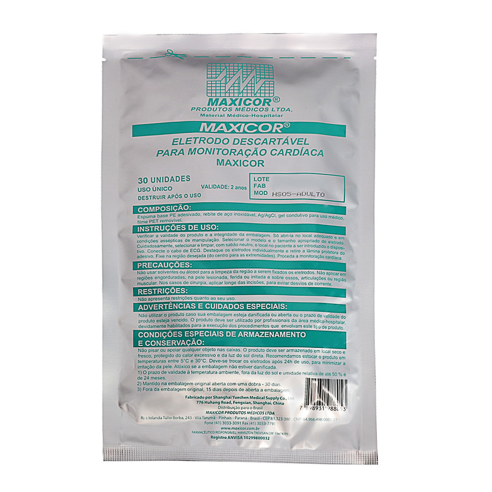 Eletrodo Ecg Descartável para Monitorização Cardíaca 30 Unidades - Maxicor