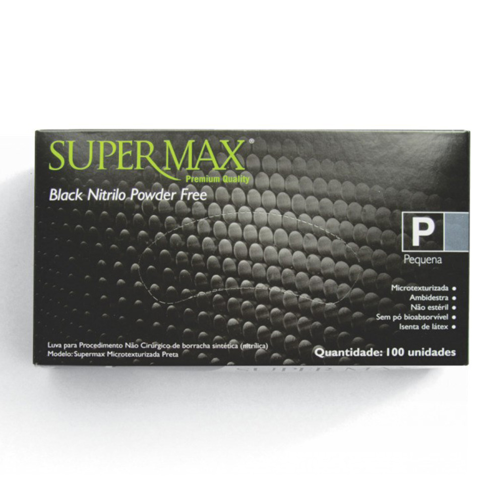 Luva de Procedimento Nitrílica Colorida Preta - Supermax