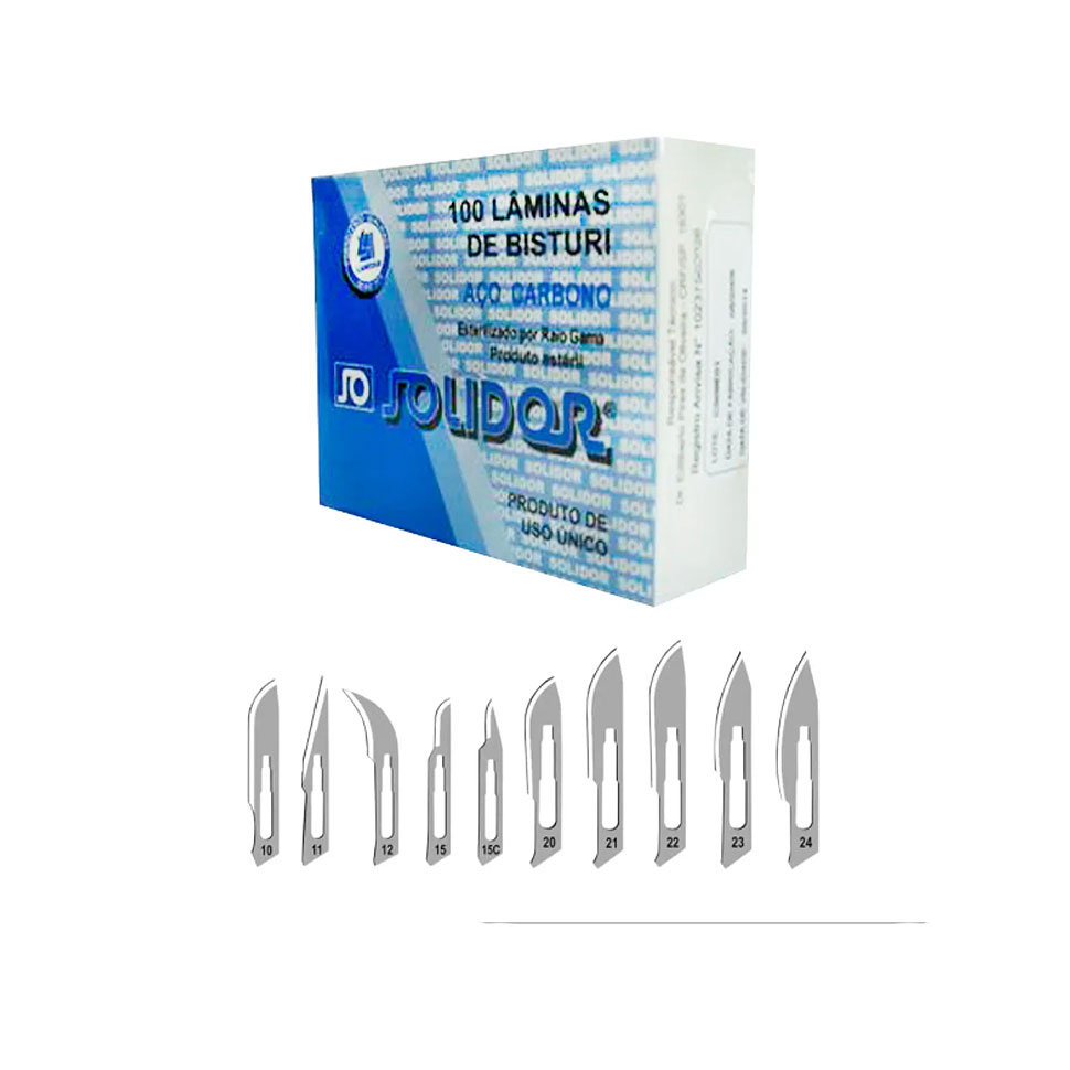 Lâmina Bisturi Estéril com 100 Unidades - Solidor
