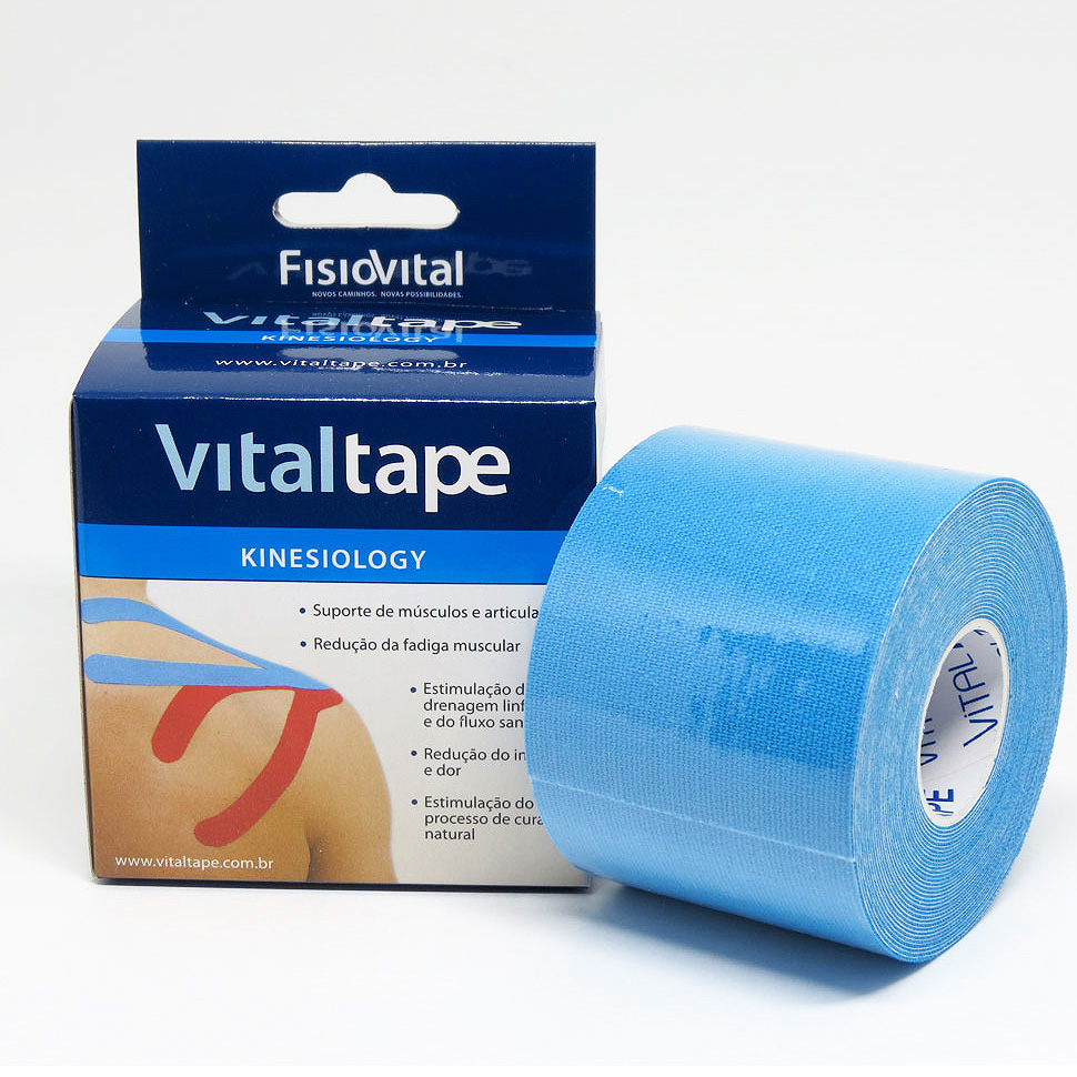 Bandagem Adesiva Elástica - Kinesio Tape - Vitaltape FisioVital - Azul
