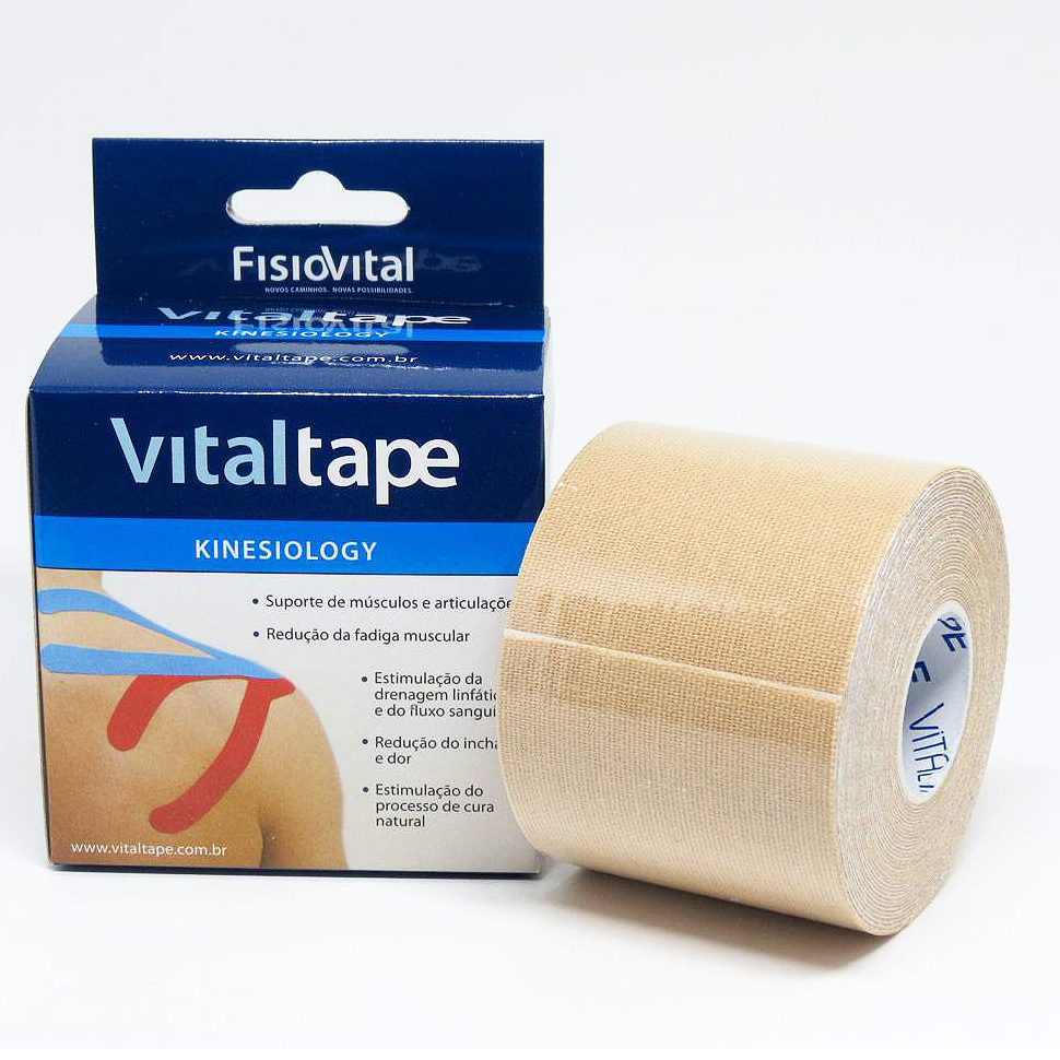 Bandagem Adesiva Elástica - Kinesio Tape - Vitaltape FisioVital - Bege